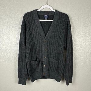John Blair Men’s Medium Gray Acrylic Blend Long Sleeve Ribbed Button Up Cardigan